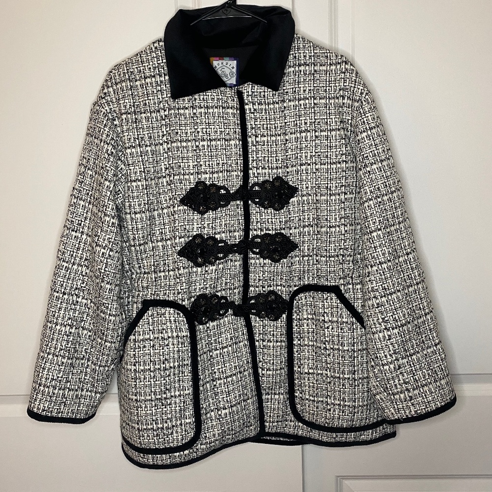 Mukzin Black White Tweed Coat Size M